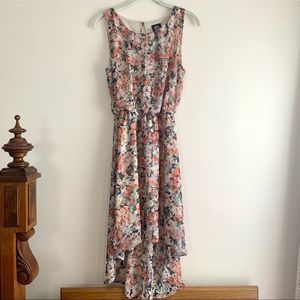 Bobeau Floral High Low Dress - Pink and White